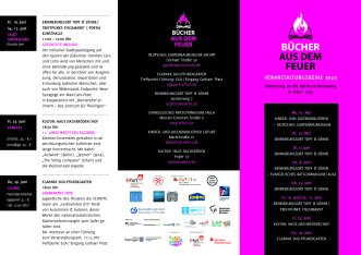 Flyer Bücher aus dem Feuer 2023 Programmheft zur Veranstaltungsreihe