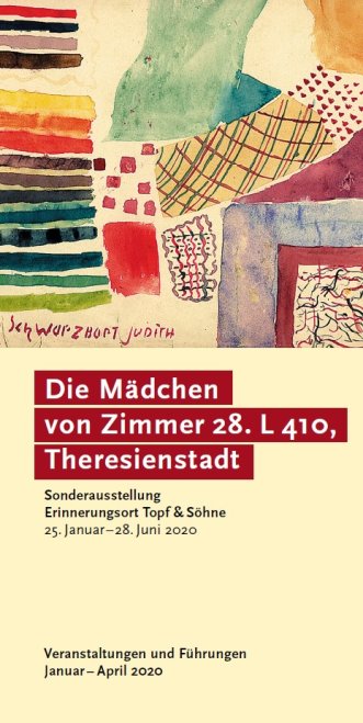 Eine bunte Kinderzeichnung befindet sich im oberen Bereich. Der untere Bereich enthält den Ausstellungstitel. 