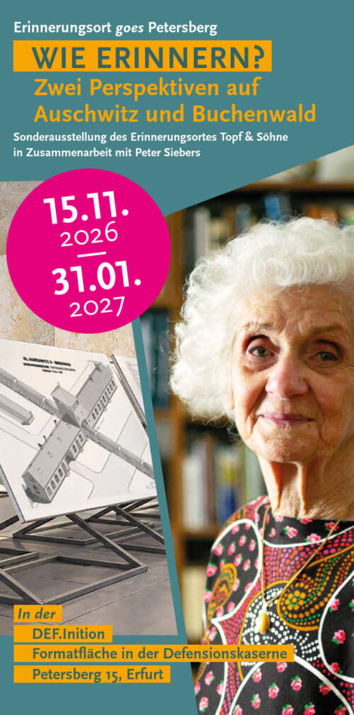 : Flyer zur Sonderausstellung „Wie erinnern? Zwei Perspektiven auf Auschwitz und Buchenwald“