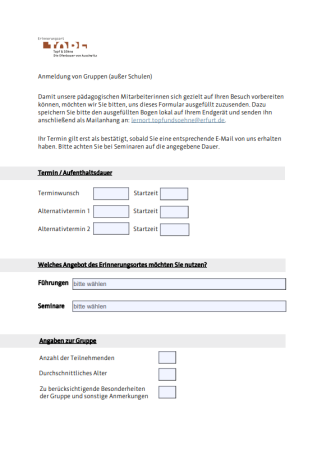 Anmeldung von Gruppen (außer Schulen) Anmeldung von Gruppen (außer Schulen)
