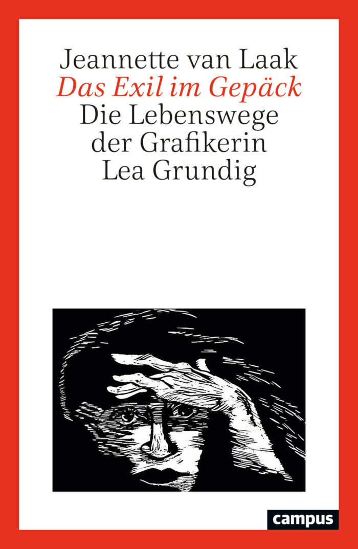 Weiß-rotes Buchcover des Buches "Das Exil im Gepäck" von Jeanette van Laak 