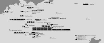 grobe Landkarte mit Ortsnamen und Symbolen für Topf- und Kori-Öfen 