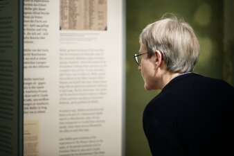Eine Frau beim betrachten einer Ausstellung