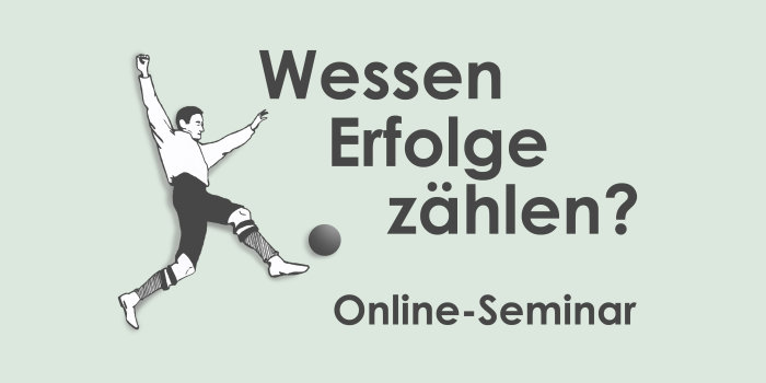 Ein gezeichneter Fußballer spielt einen Ball. Daneben der Titel des Seminars.