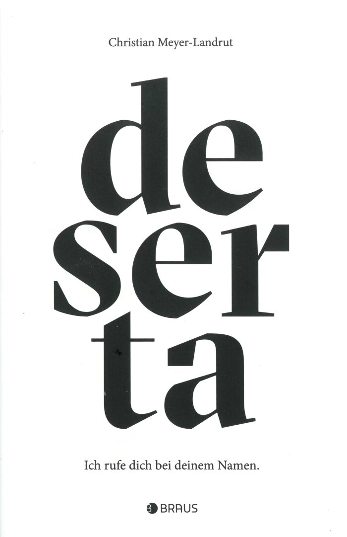 Buchcover „Deserta. Ich rufe dich bei deinem Namen" Schwarze Schrift auf weißem Hintergrund